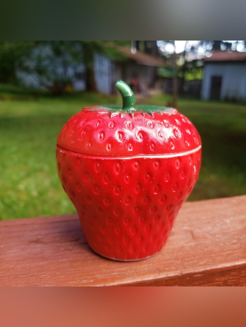 Vintage Hazel Atlas Strawberry Shaped Jam or Jelly Milk Glass Container With Lid